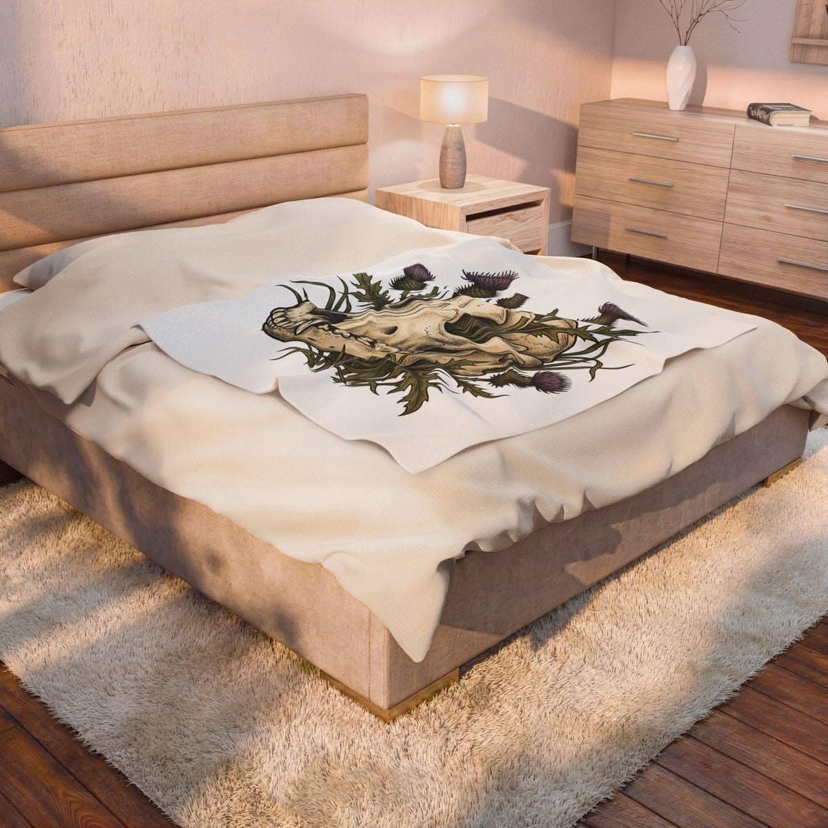Animal Skull Blanket Animals & Flowers Spooky Gift Women Sketch Blanket Cranium Blanket Wildlife Fan Illustration Graphic Blanket Hand Drawn