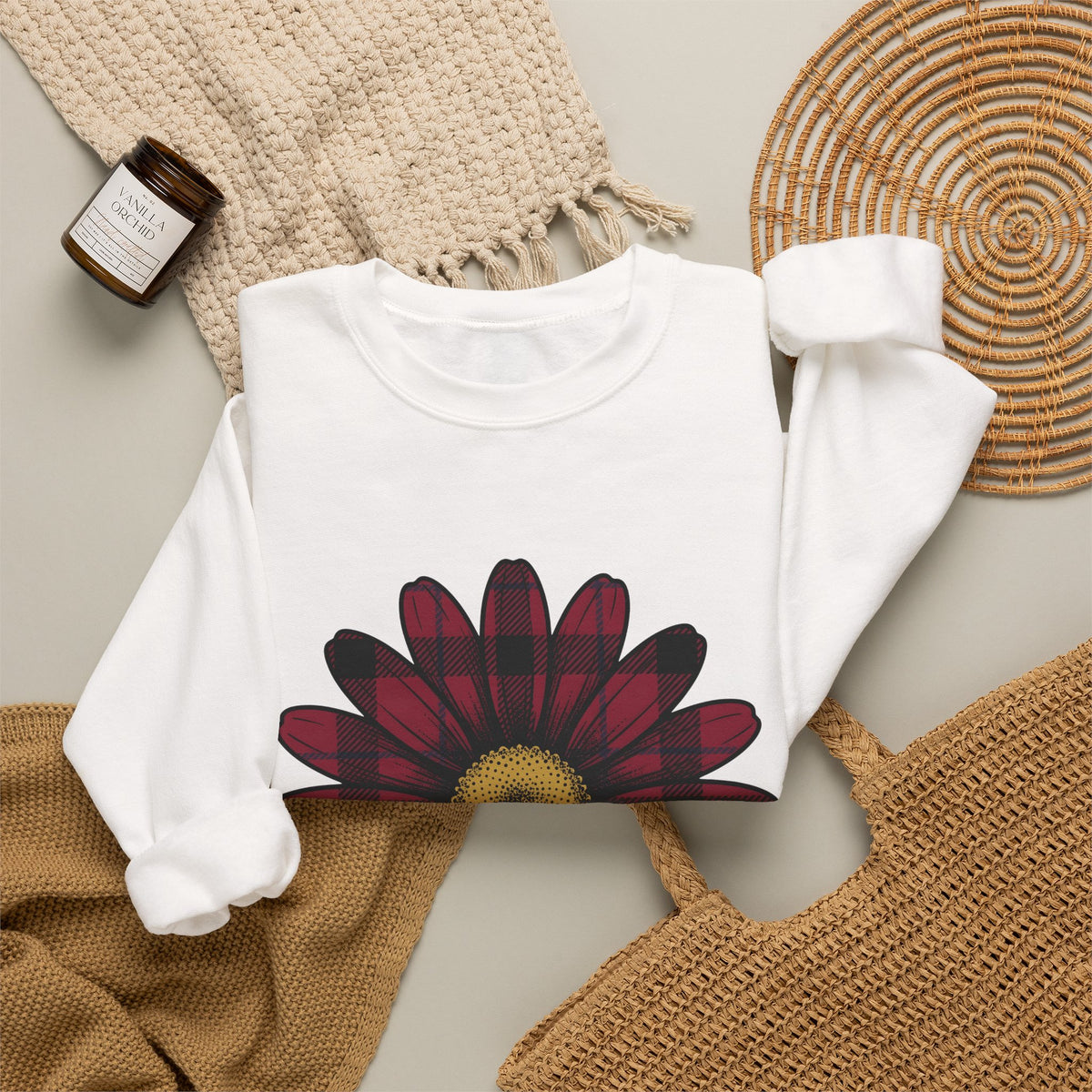 Gingham Flower Sweatshirt Moms Petals Gift Women Boho Sweatshirt Gingham Sweatshirt Motherhood Fan Bohemian Sweatshirt Floral Graphic Retro Flower Sweatshirt