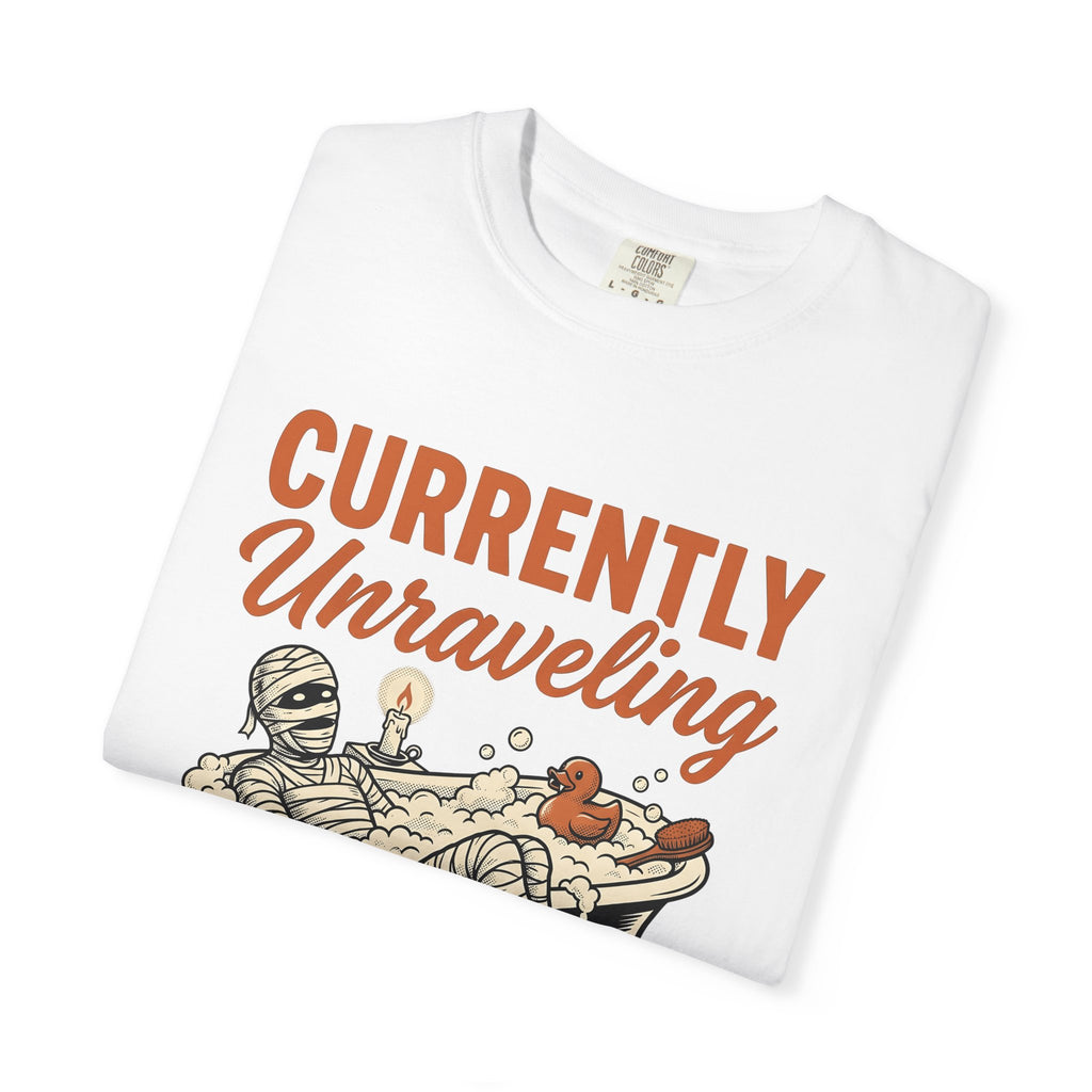 Mummy Bathtub T-Shirt Halloween Humor Gift Women Comic T-Shirt Wrapped Mummy T-Shirt Spooky Fan Cartoon T-Shirt Funny Graphic Vintage Rubber Duck