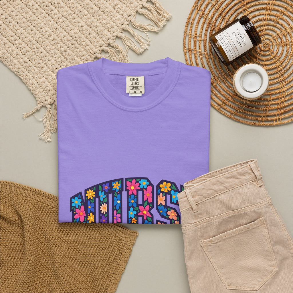 Blossom Lettering T-Shirt Nurse Thanks Gift Women Striking T-Shirt Calligraphy T-Shirt Healthcare Enthusiast Bold T-Shirt Appreciation Graphic