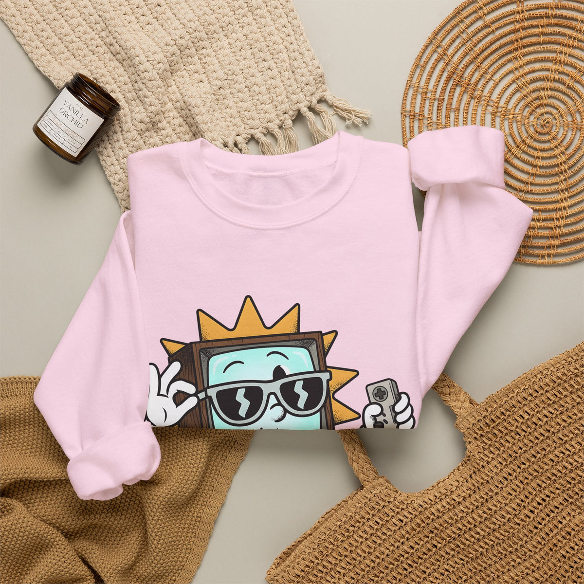 Vintage Tv Figure Sweatshirt Cute Console Gift Women Comic Sweatshirt Retro Tv Character Sweatshirt Adorable Fan Cartoon Sweatshirt Controller Graphic Classic