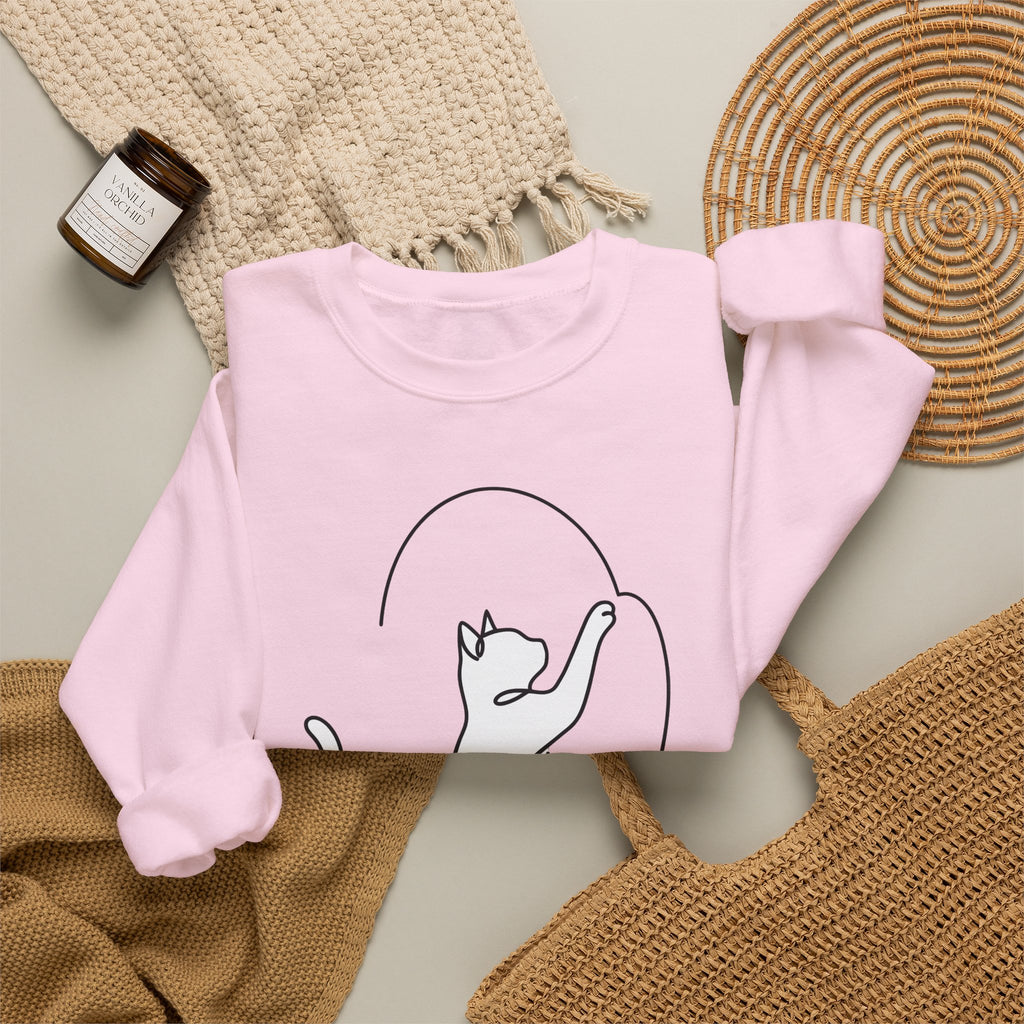 Cat Sketch Sweatshirt Cat Creatures Gift Women Basic Sweatshirt Kitten Sweatshirt Cat Fan Feline Sweatshirt Simple Illustration Animal Graphic Geometric Heart