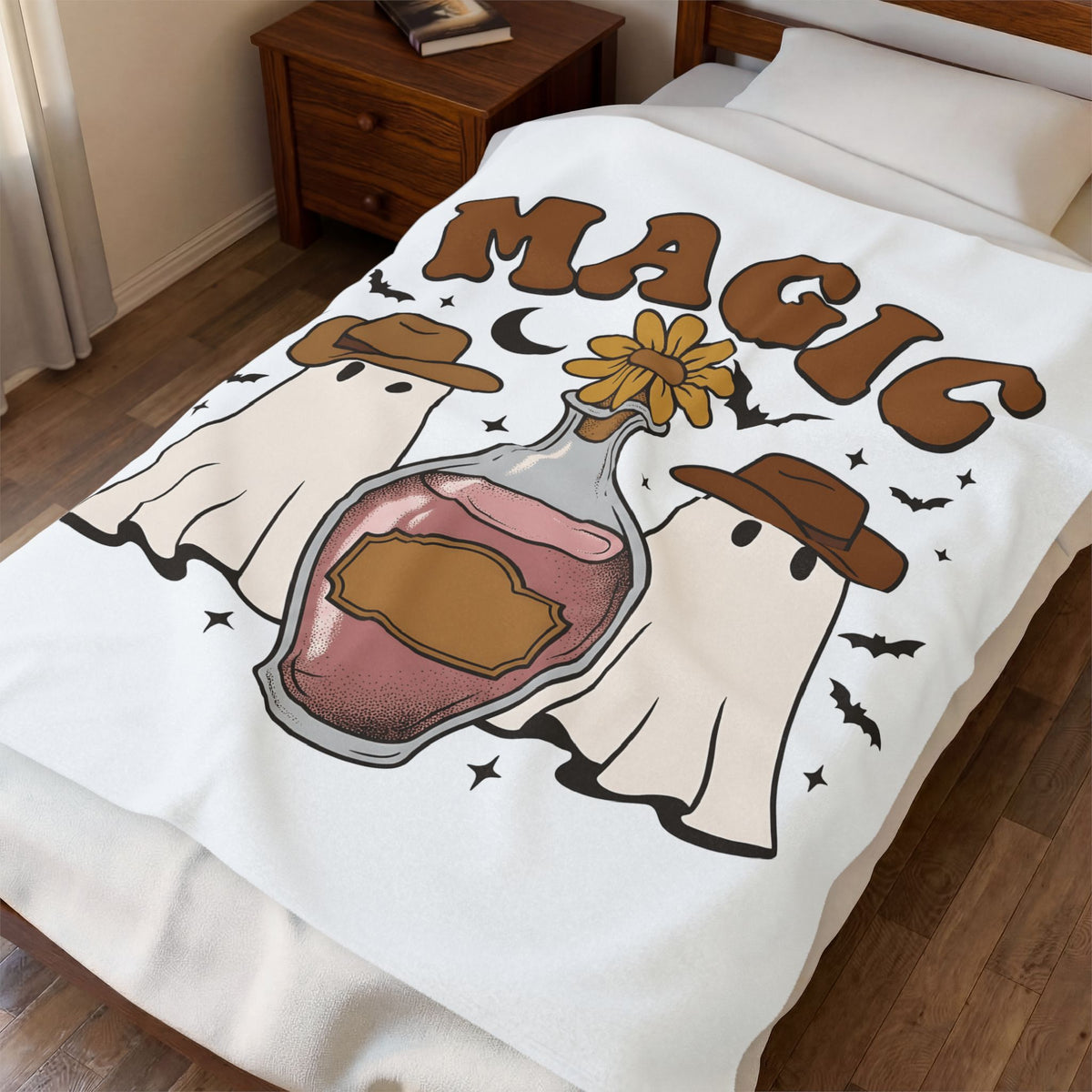 Cowboy Ghosts Blanket Halloween Witchcraft Gift Women Vintage Blanket Specters Blanket Horror Fan Occult Graphic Blanket Retro Potion Bottle Blanket