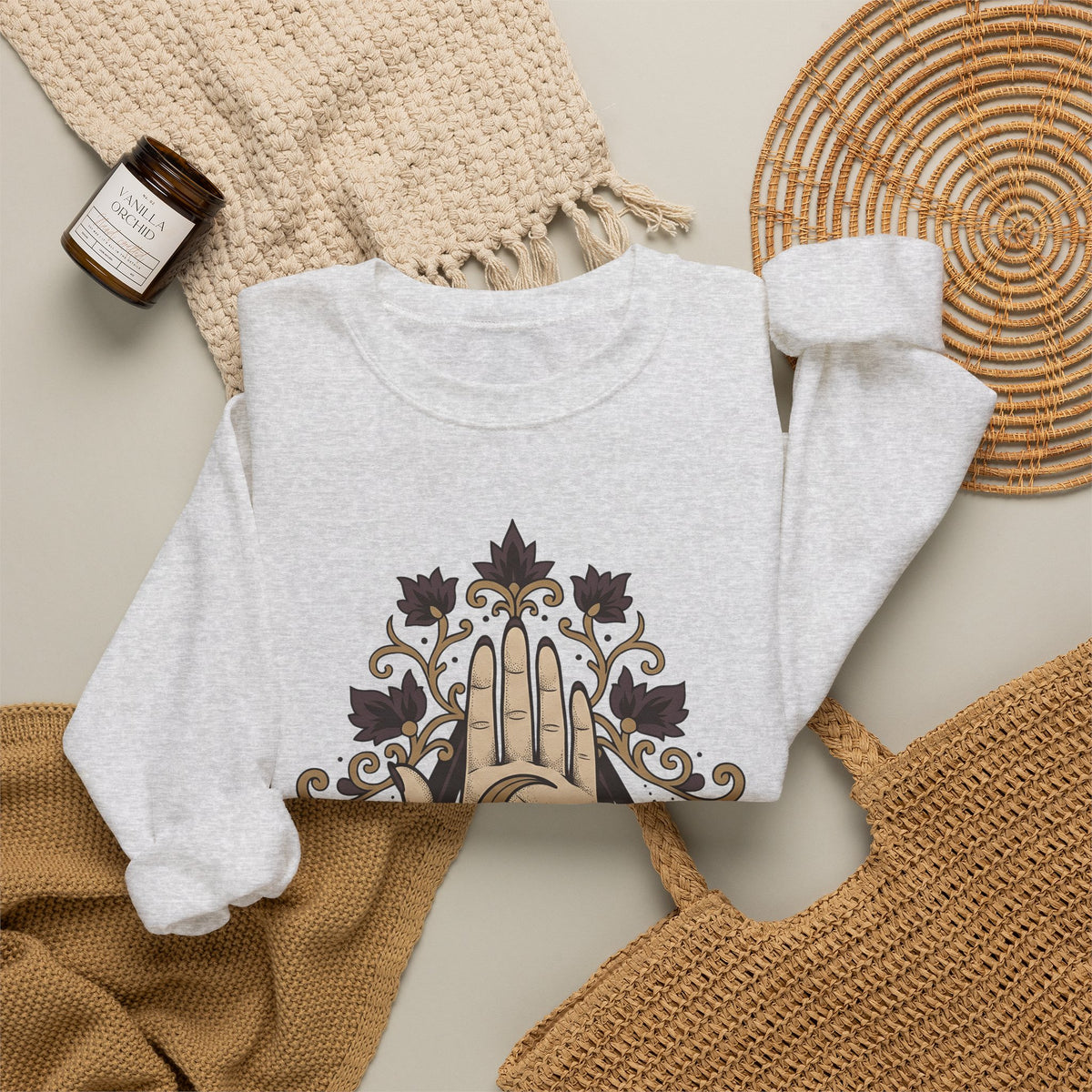 Magical Palm Sweatshirt Boho Chic Metaphysical Gift Women Bohemian Sweatshirt Palmistry Sweatshirt Boho Fan Hippie Sweatshirt Spiritual Graphic Retro Half Moon