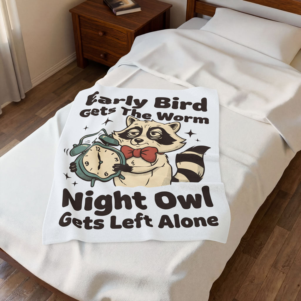 Raccoon Clock Blanket Funny Animal Gift Women Cartoon Blanket Clock Blanket Humor Fan Comic Blanket Wildlife Graphic Retro Stars Blanket