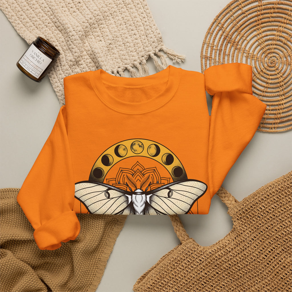 Luna Moth Sweatshirt Boho Chic Mystical Gift Women Mandala Sweatshirt Moon Moth Sweatshirt Hippie Fan Sacred Sweatshirt Spiritual Graphic Line Art Moon Phases
