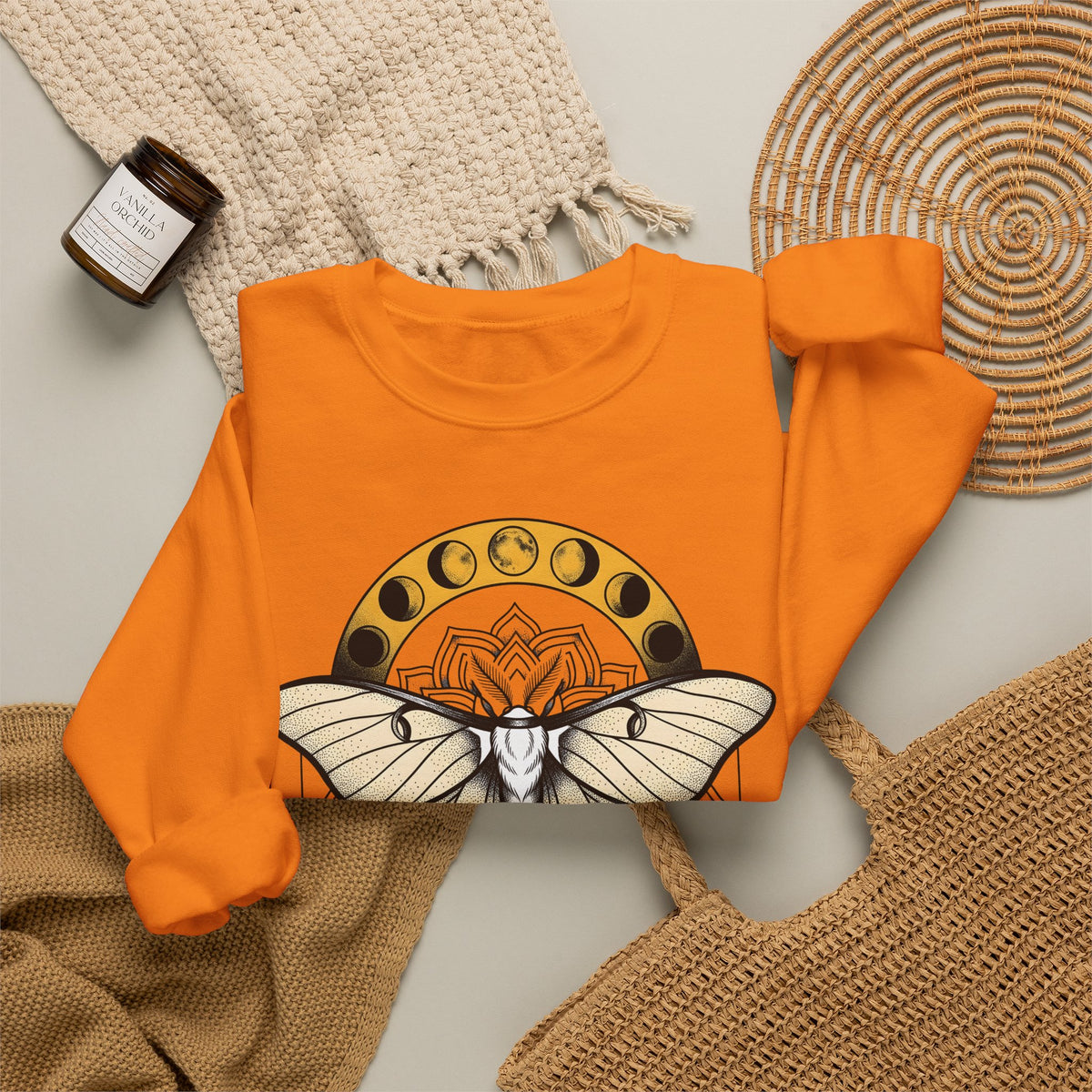 Luna Moth Sweatshirt Boho Chic Mystical Gift Women Mandala Sweatshirt Moon Moth Sweatshirt Hippie Fan Sacred Sweatshirt Spiritual Graphic Line Art Moon Phases