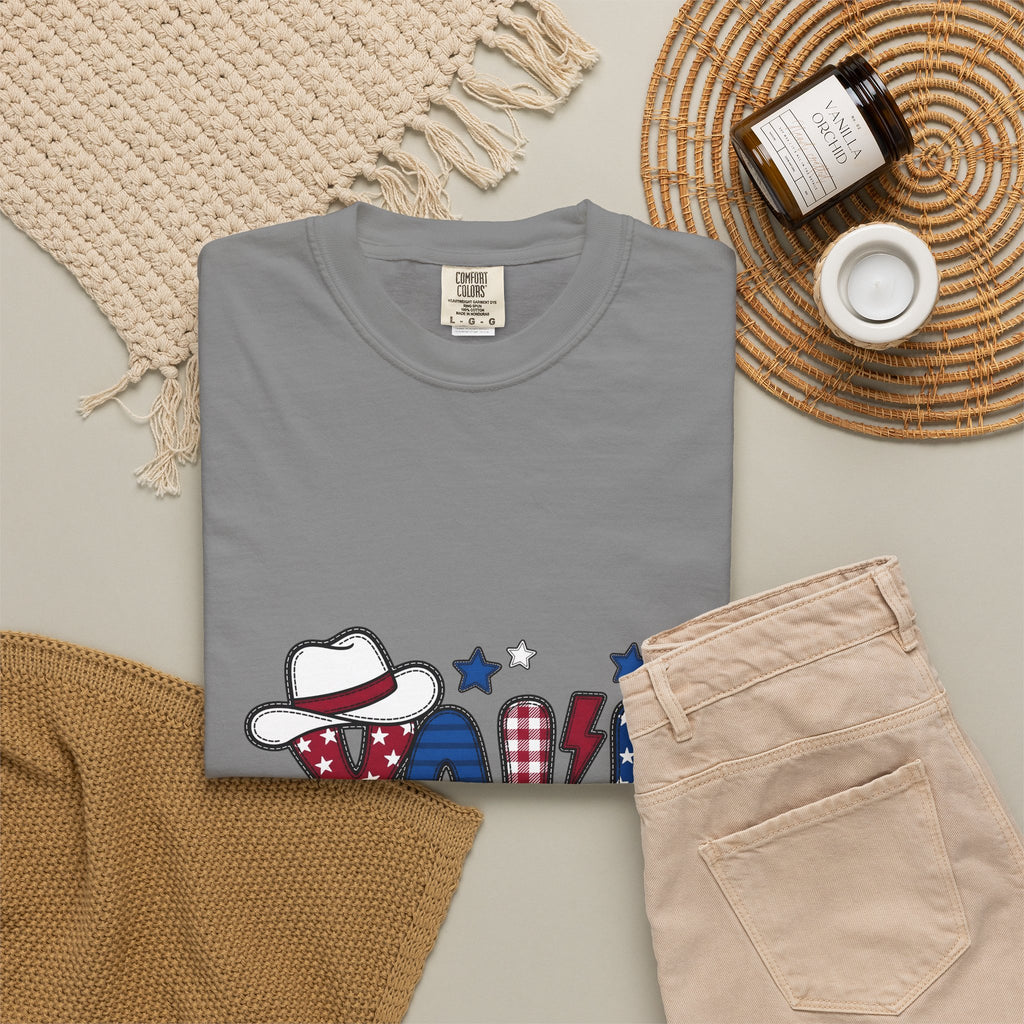 Cowboy Hat Stars T-Shirt America Patriotic Gift Women Cartoon T-Shirt Western Hat T-Shirt Usa Fan Vintage T-Shirt Star Graphic Retro Plaid T-Shirt