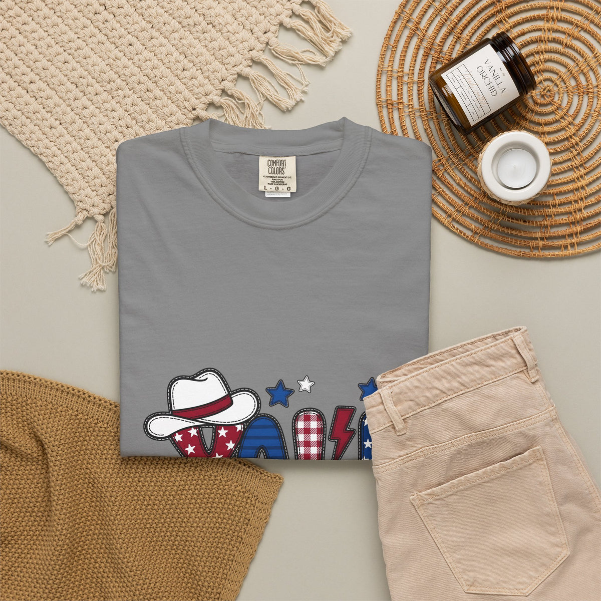 Cowboy Hat Stars T-Shirt America Patriotic Gift Women Cartoon T-Shirt Western Hat T-Shirt Usa Fan Vintage T-Shirt Star Graphic Retro Plaid T-Shirt