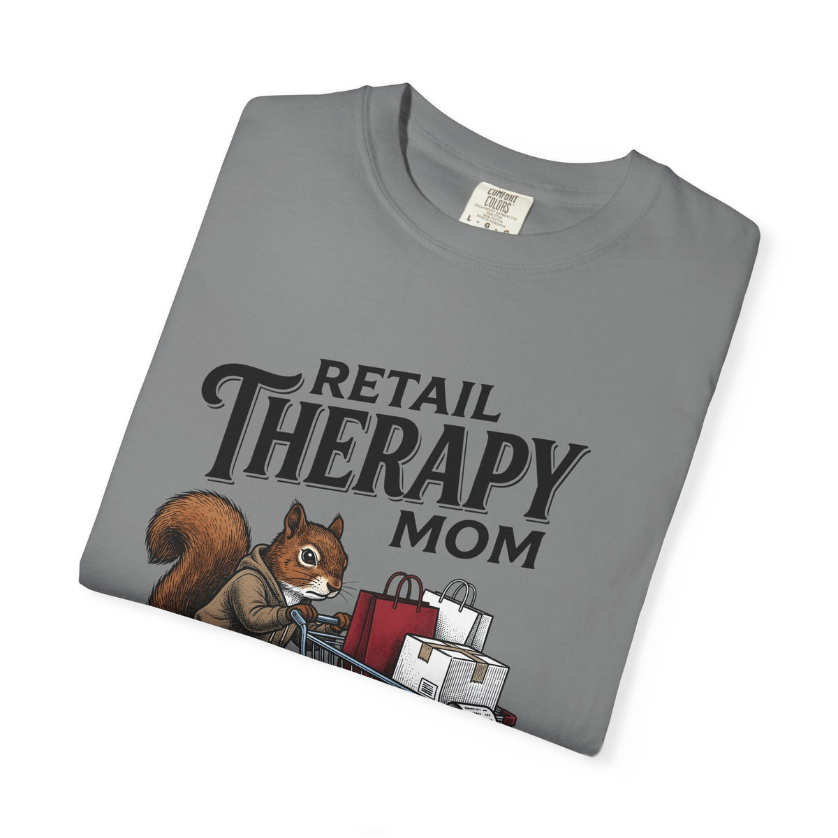 Squirrel Cart T-Shirt Moms Retail Gift Women Hand Drawn T-Shirt Shopping Cart T-Shirt Motherhood Fan Store Graphic Retail Design Line Art Tote