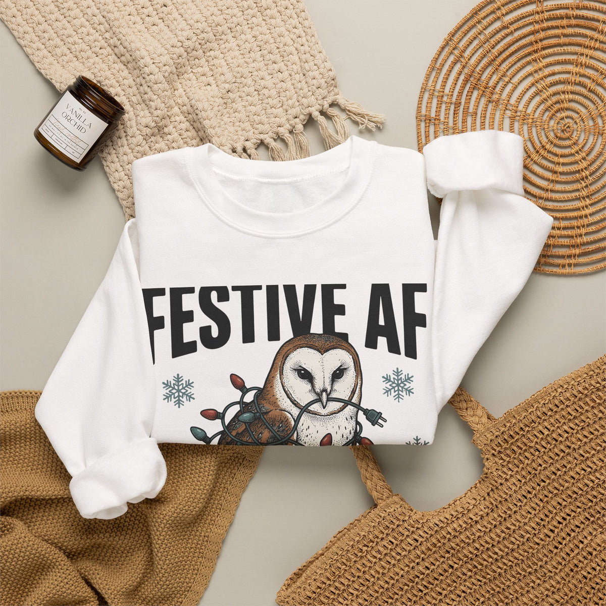 Owl Christmas Lights Christmas Animal Gift Hand Drawn Owl String Lights Xmas Fan Owl Sweatshirt