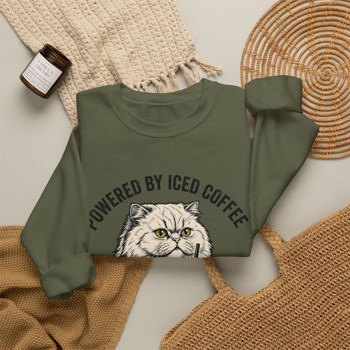 Persian Cat Coffee Sweatshirt Coffee Animals Gift Women Hand Drawn Sweatshirt Persian Cat Sweatshirt Coffee Fan Illustrated Sweatshirt Pet Graphic Vintage Iced