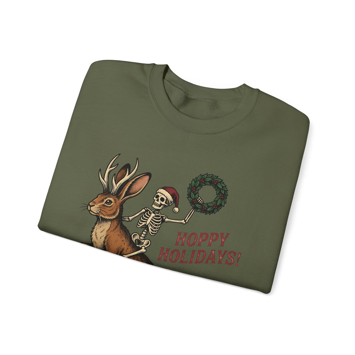 Jackalope Skull Sweatshirt Christmas Jokes Gift Women Antique Sweatshirt Rabbit Skull Sweatshirt Xmas Fan Vintage Sweatshirt Pun Graphic Doodle Circle Sweatshirt