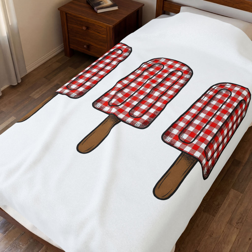 Popsicle Set Blanket 4th Of July Beach Gift Women Rustic Blanket Ice Pop Blanket Patriotic Fan Vintage Blanket Coastal Graphic Retro Checkered