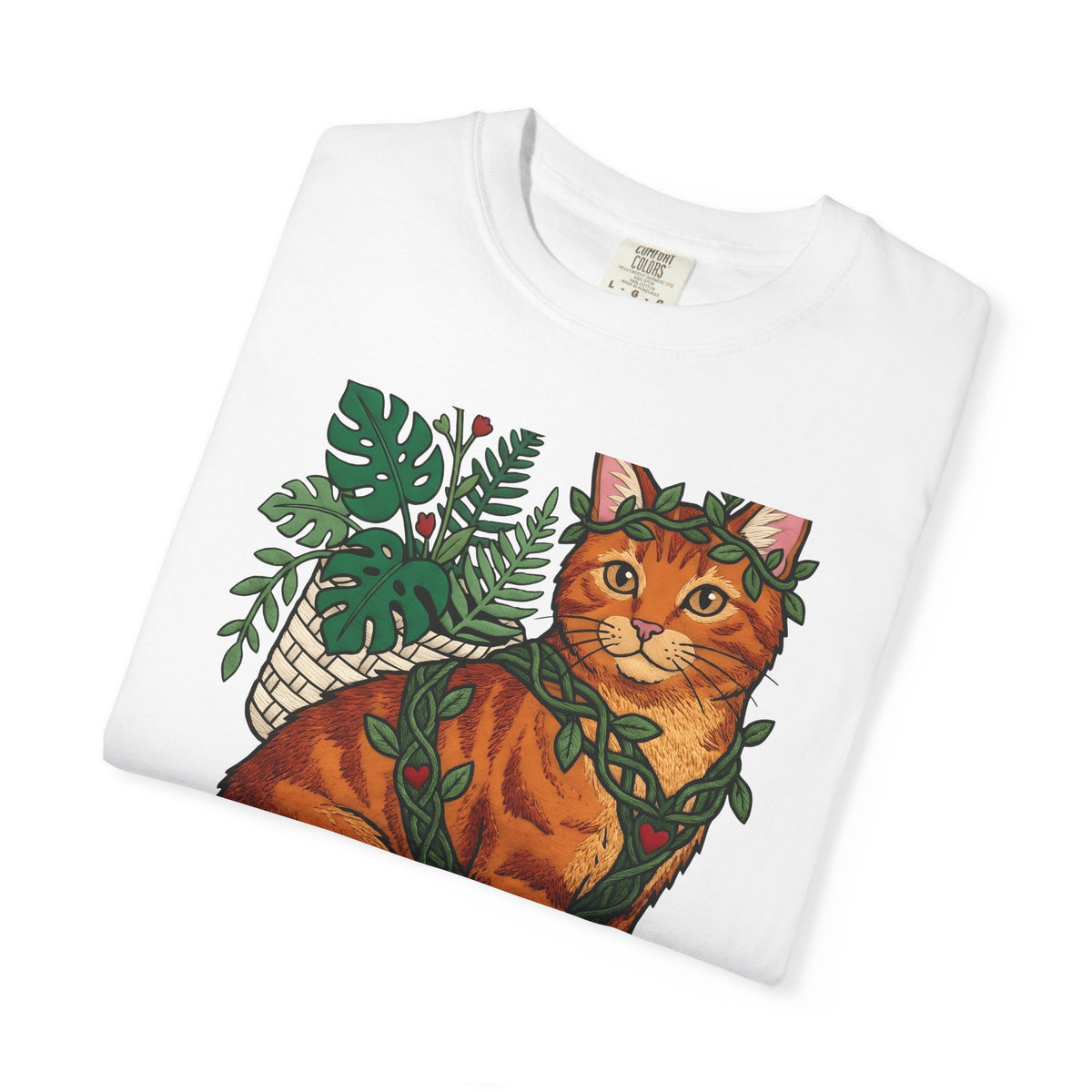 Ginger Cat T-Shirt Cat Wildlife Gift Women Floral T-Shirt Orange Cat T-Shirt Cat Fan Feline Graphic T-Shirt Sketch Indoor Plants T-Shirt