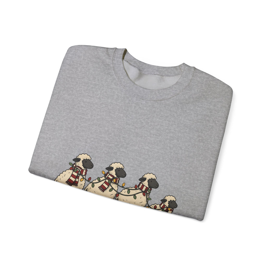 Sheep Herd Sweatshirt Christmas Wildlife Gift Women Lovable Sweatshirt Flock Sweatshirt Xmas Fan Cartoon Sweatshirt Animal Graphic Doodle Festive Lights Sweatshirt