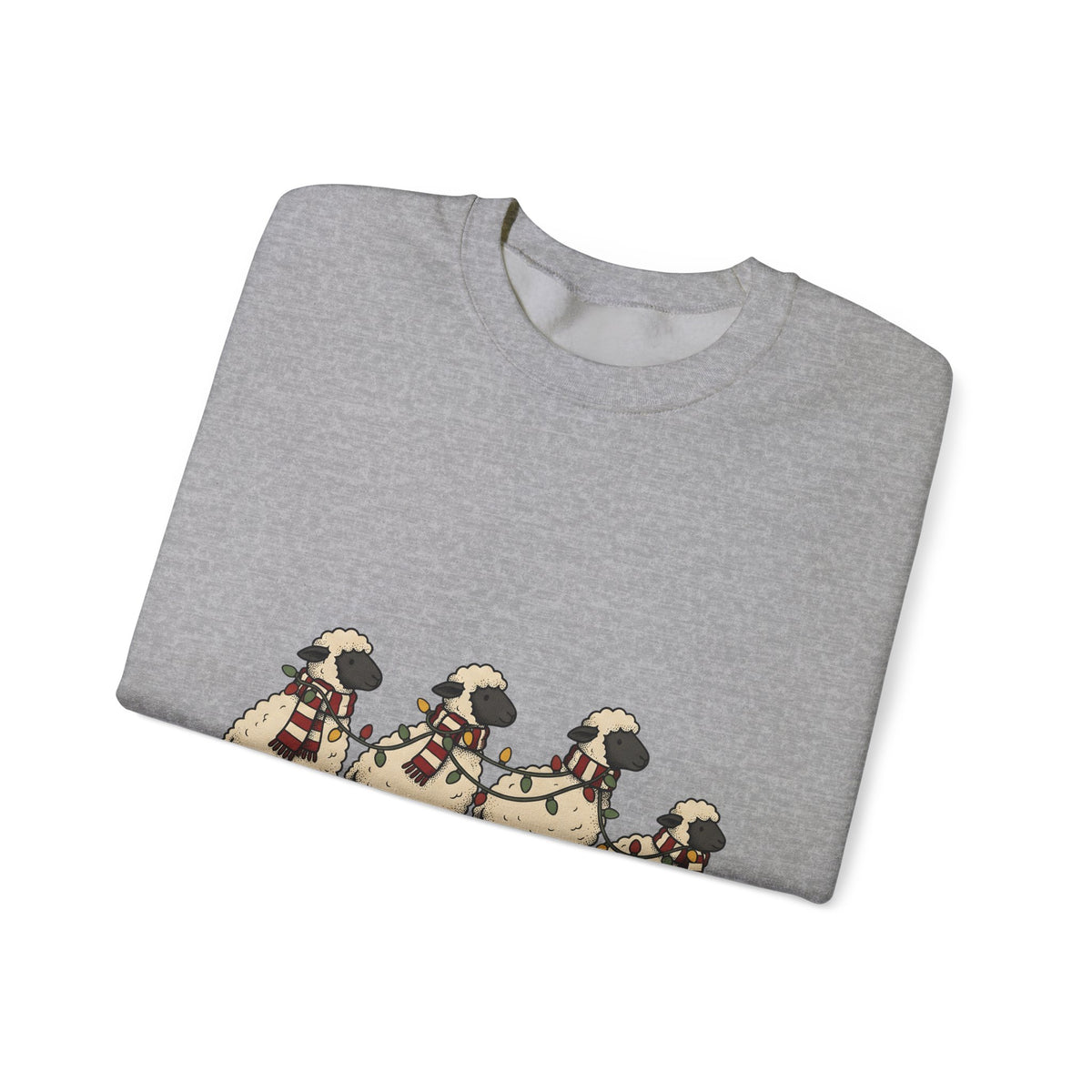 Sheep Herd Sweatshirt Christmas Wildlife Gift Women Lovable Sweatshirt Flock Sweatshirt Xmas Fan Cartoon Sweatshirt Animal Graphic Doodle Festive Lights Sweatshirt