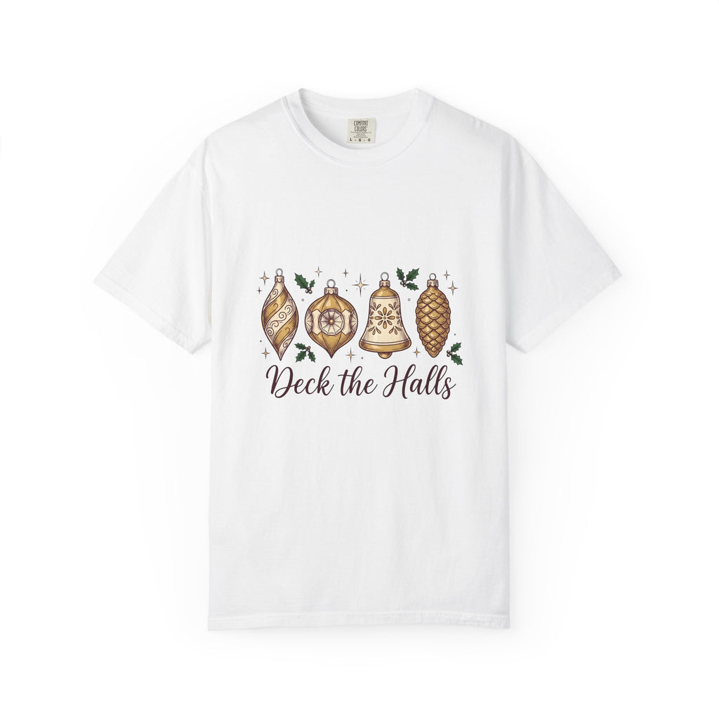 Festive Ornaments T-Shirt Christmas Event Gift Women Line Art T-Shirt Baubles T-Shirt Xmas Fan Illustration Graphic T-Shirt Hand Painted Pine