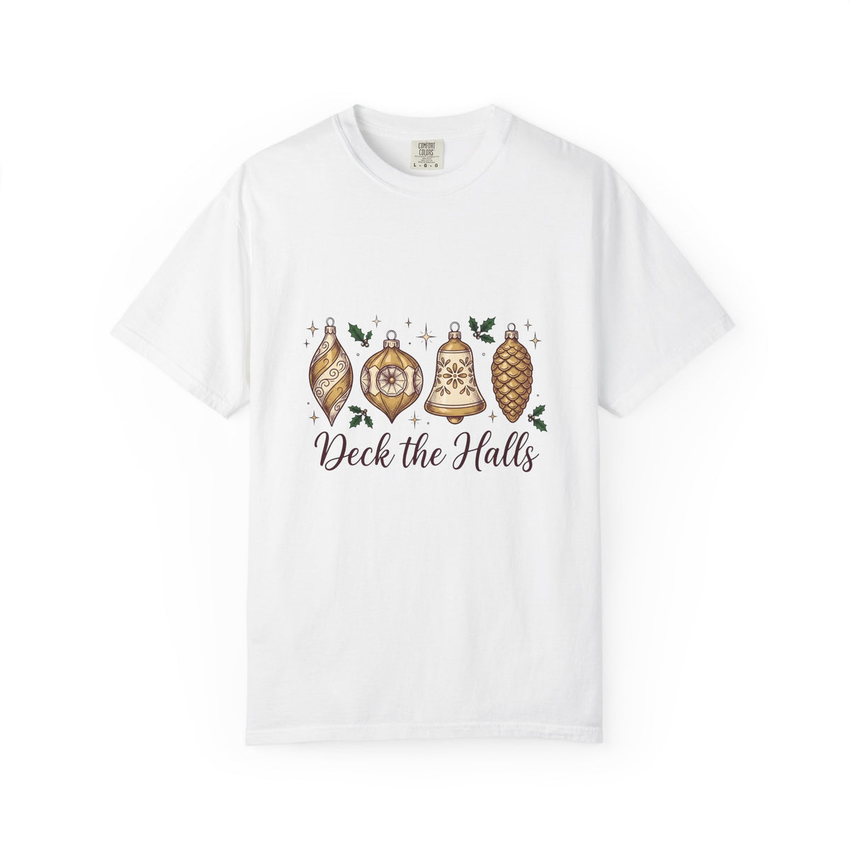 Festive Ornaments T-Shirt Christmas Event Gift Women Line Art T-Shirt Baubles T-Shirt Xmas Fan Illustration Graphic T-Shirt Hand Painted Pine