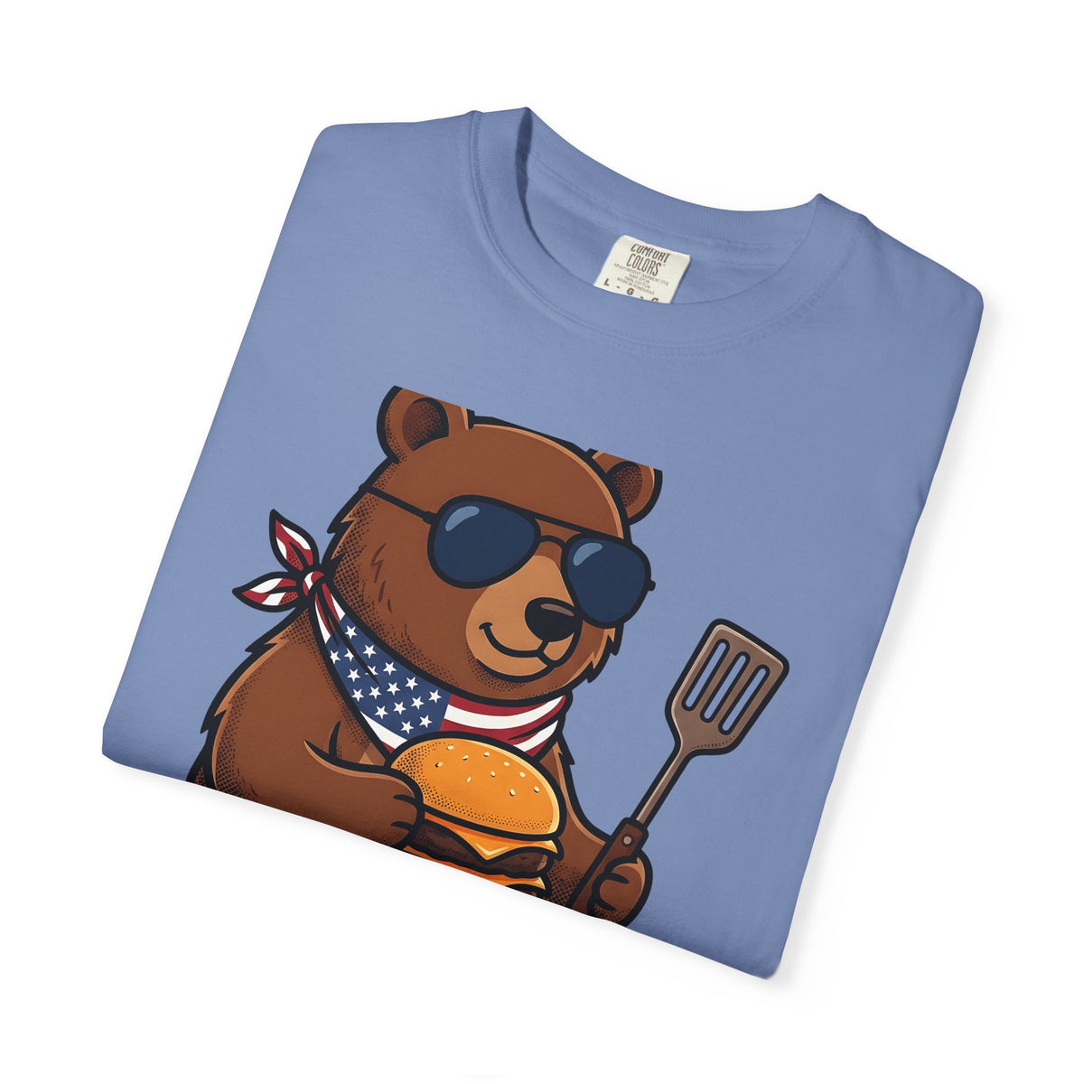 Bear Sandwich T-Shirt 4th Of July Grilling Gift Women Comic T-Shirt Sandwich T-Shirt Independence Fan Cartoon T-Shirt Barbecue Graphic Vintage