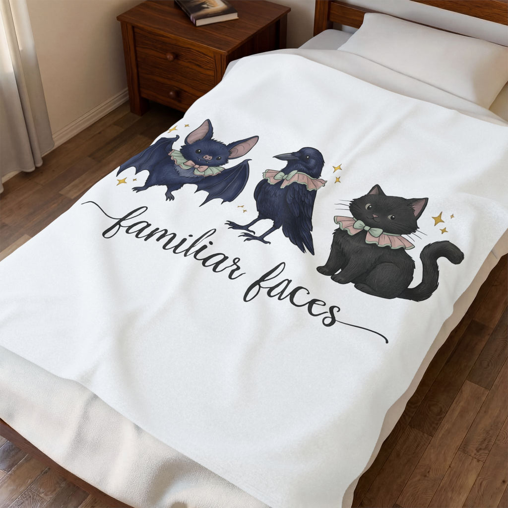 Bat Crow Cat Blanket Halloween Witch Gift Women Cute Blanket Animal Blanket Spooky Fan Cartoon Blanket Magical Graphic Hand