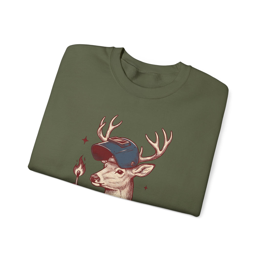 Horned Deer Welding Face Shield Sweatshirt Funny Nature Gift Women Antique Sweatshirt Welding Mask Sweatshirt Humor Fan Vintage Sweatshirt Wildlife Graphic