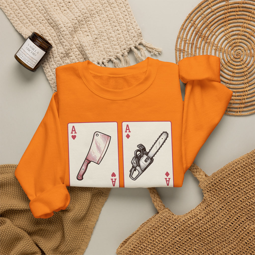 Spooky Card Deck Sweatshirt Halloween Fright Gift Women Hand Drawn Sweatshirt Tarot Card Sweatshirt Horror Fan Illustrated Sweatshirt Scary Graphic Cartoon