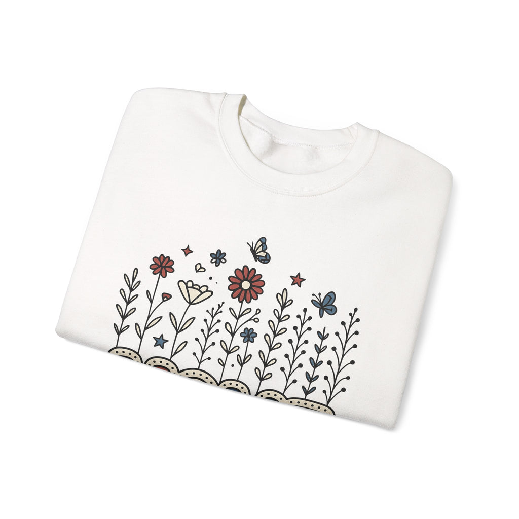 Floral Home Graphic Sweatshirt America Patriotic Gift Women Boho Sweatshirt Home Decor Sweatshirt American Fan Bohemian Sweatshirt Star Graphic Retro Butterfly