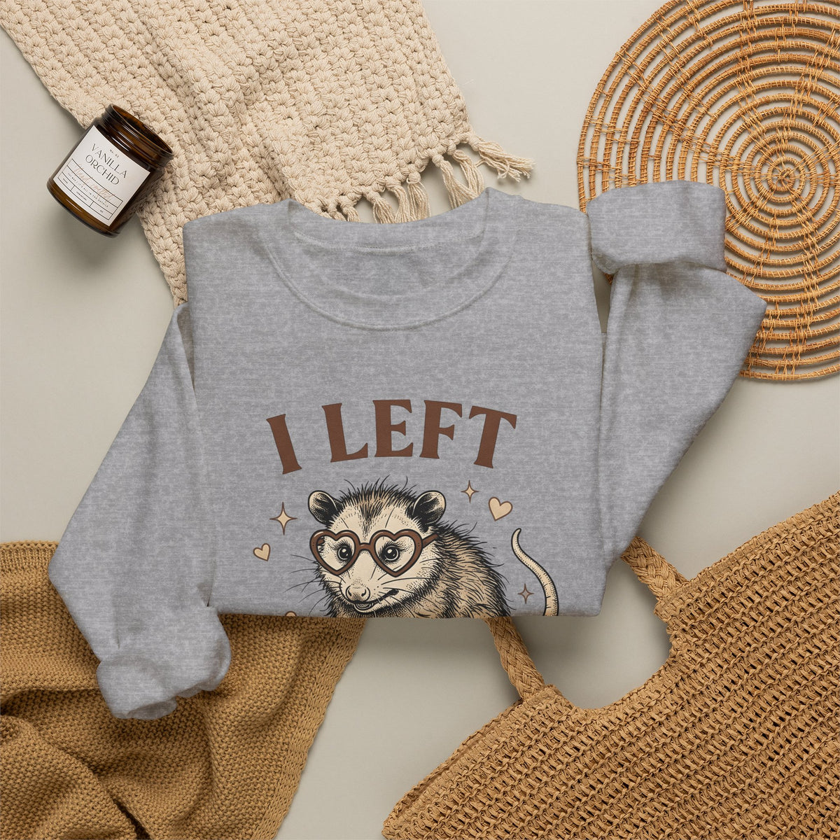 Opossum Glasses Sweatshirt Possum Cuisine Gift Women Sketch Sweatshirt Eyeglasses Sweatshirt Opossum Fan Drawing Design Retro Slice Sweatshirt