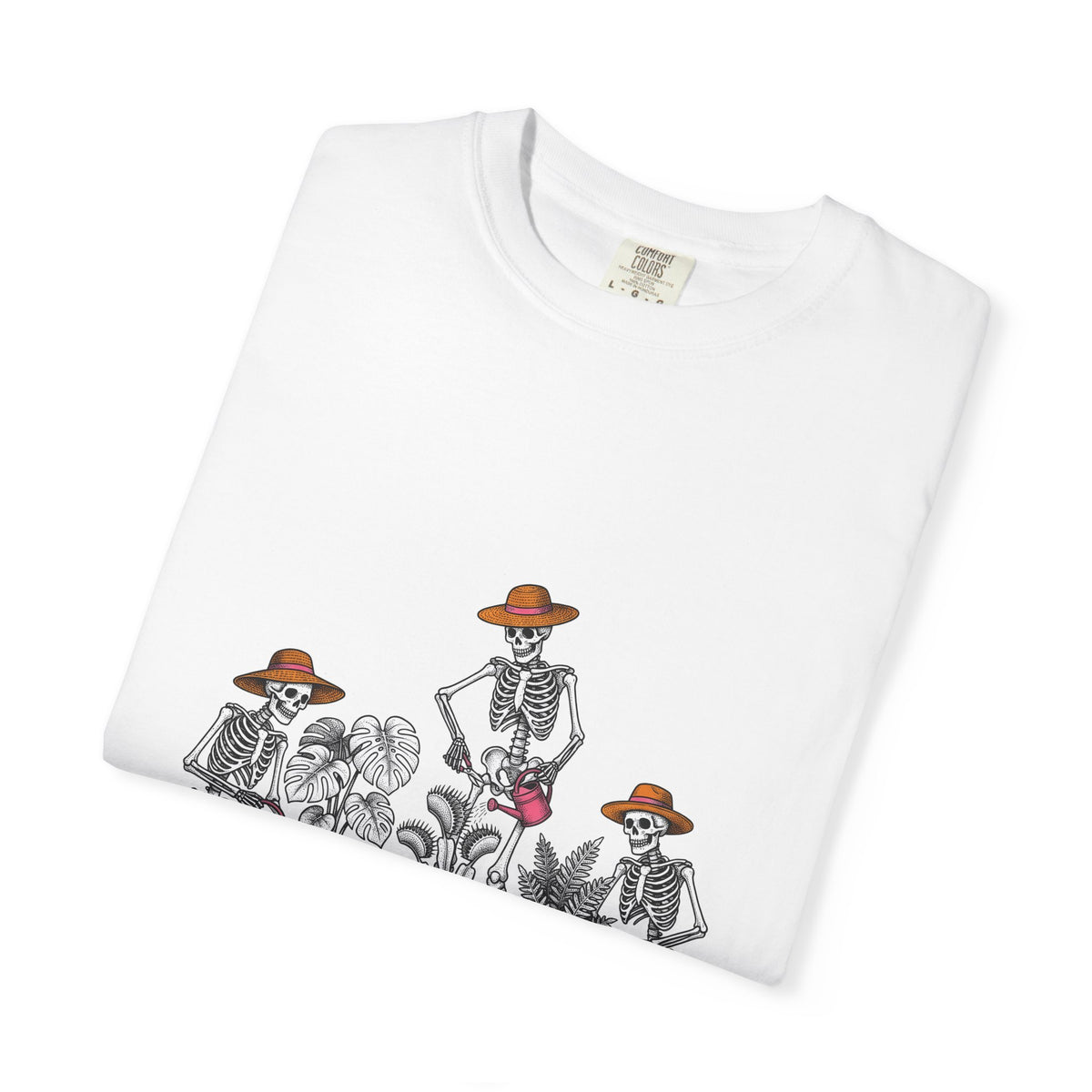 Skull Gardener Halloween Plants Gift Sketch Skeleton Horror Fan Drawing Floral Retro Potted Plants T-Shirt