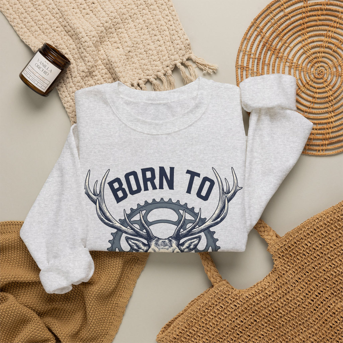 Deer Gear Cycling Nature Gift Vintage Hunting Cyclist Fan Retro Wilderness Hand Drawn Antlers Sweatshirt
