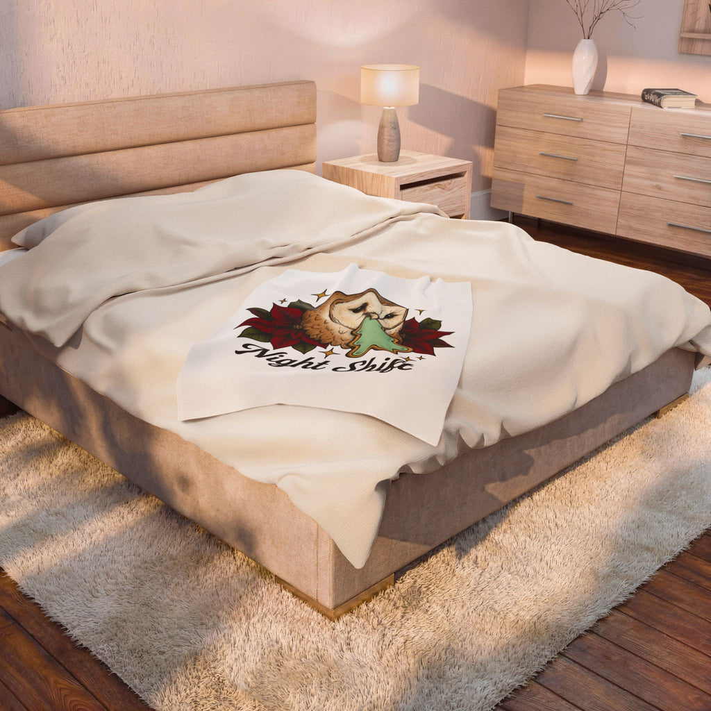 Owl Cookie Blanket Christmas Animal Gift Women Tattoo Blanket Owl Treat Blanket Xmas Fan Tattooed Blanket Wildlife Graphic Vintage Poinsettia