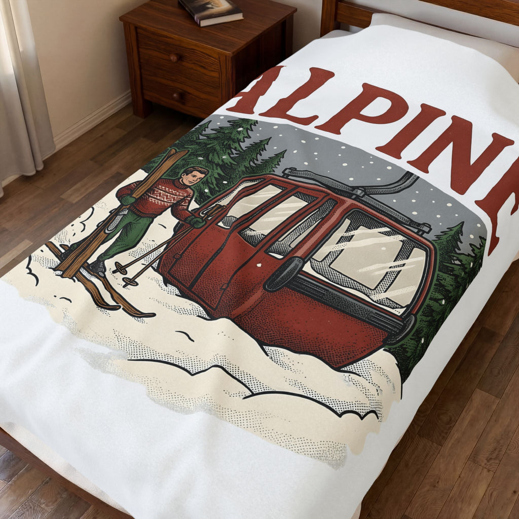 Ski Lift Blanket Christmas Winter Gift Women Vintage Blanket Chairlift Blanket Holiday Fan Retro Blanket Frosty Graphic Hand Drawn Evergreen Trees