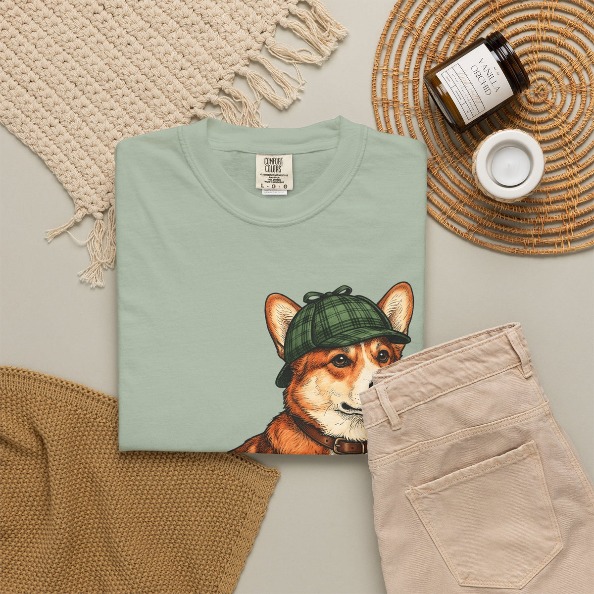 Corgi Puppy Dog Animals Gift Sketch Puppy Dog Fan Canine Doggy Retro Detective Cap T-Shirt