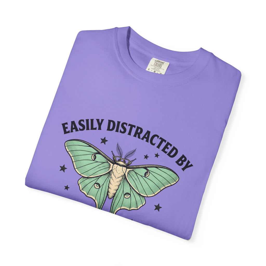 Luna Moth T-Shirt Funny Arthropod Gift Women Hand Painted T-Shirt Moth T-Shirt Humor Fan Hand Drawn T-Shirt Insect Graphic Cartoon Stars T-Shirt
