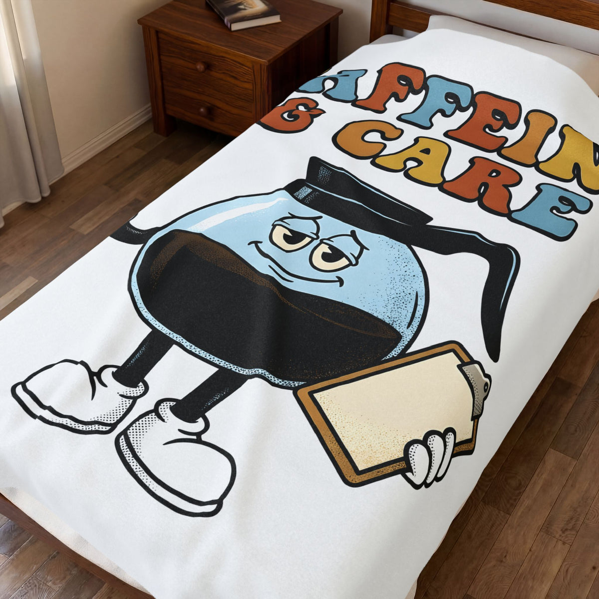 Coffee Pot Character Blanket Nurses Coffee Gift Women Cartoon Blanket Coffee Maker Blanket Nurse Fan Cartoony Blanket Caffeine Graphic Retro