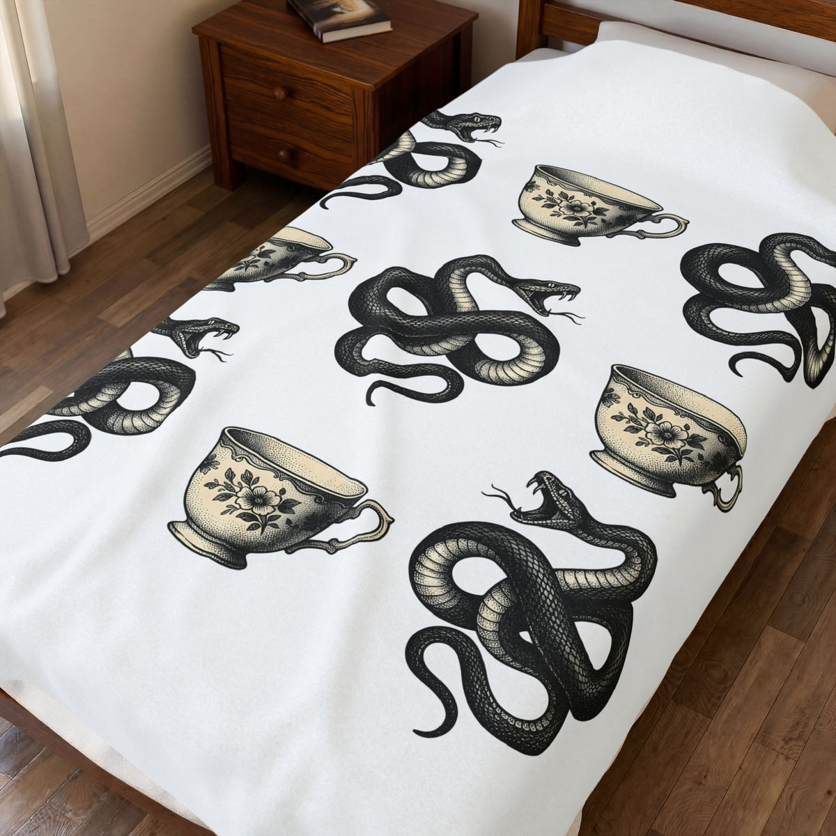Serpent Tea Cup Blanket Boho Chic Magic Gift Women Retro Blanket Tea Cup Blanket Hippie Fan Vintage Blanket Mystical Graphic Dark Flower Blanket Blanket