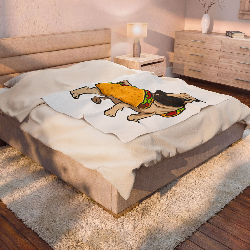Pug Taco Dog Meal Gift Comic Taco Dog Fan Cartoon Food Doodle Lettuce Blanket