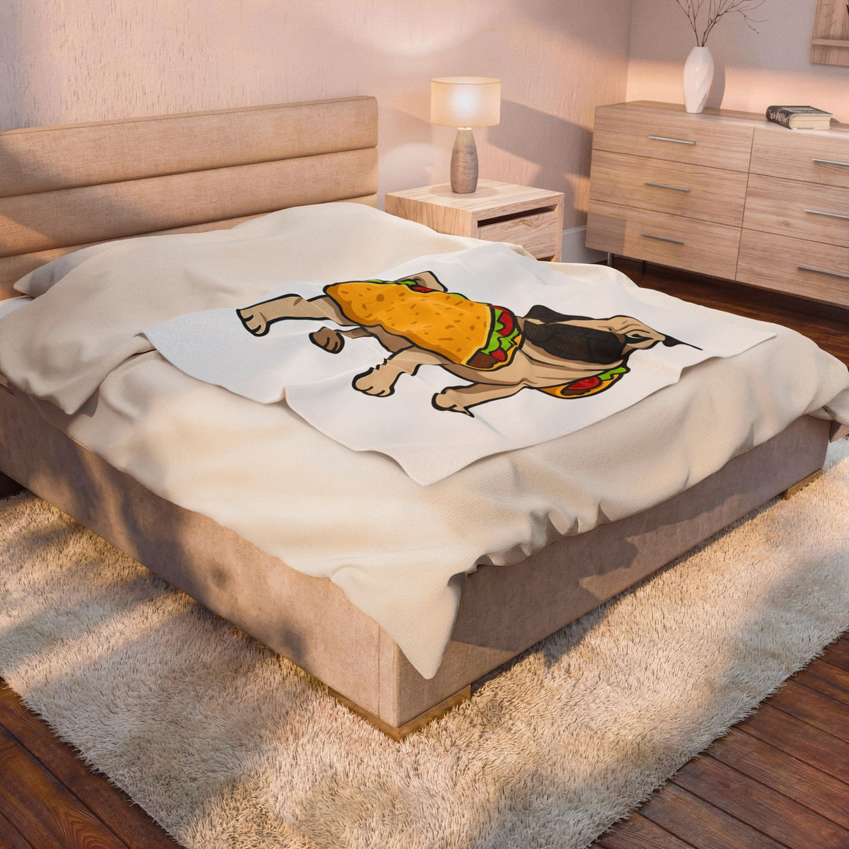 Pug Taco Dog Meal Gift Comic Taco Dog Fan Cartoon Food Doodle Lettuce Blanket