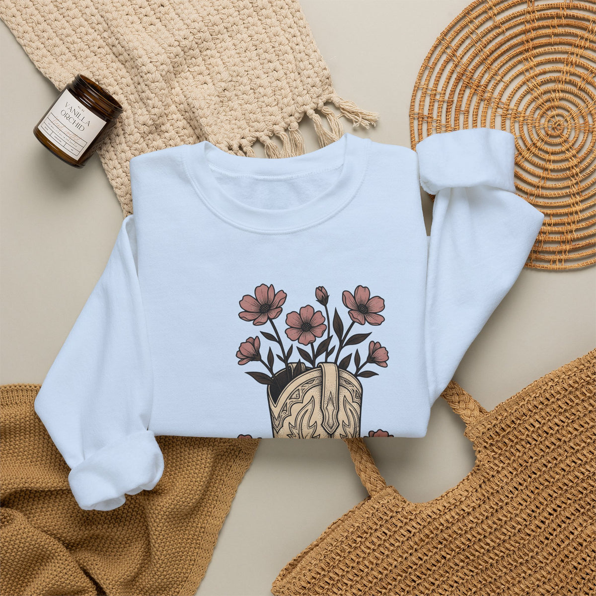 Leather Boot Sweatshirt Moms Ranch Gift Women Southwestern Sweatshirt Boot Sweatshirt Mom Enthusiast Western Sweatshirt Farmhouse Graphic Sketch Bouquet Sweatshirt