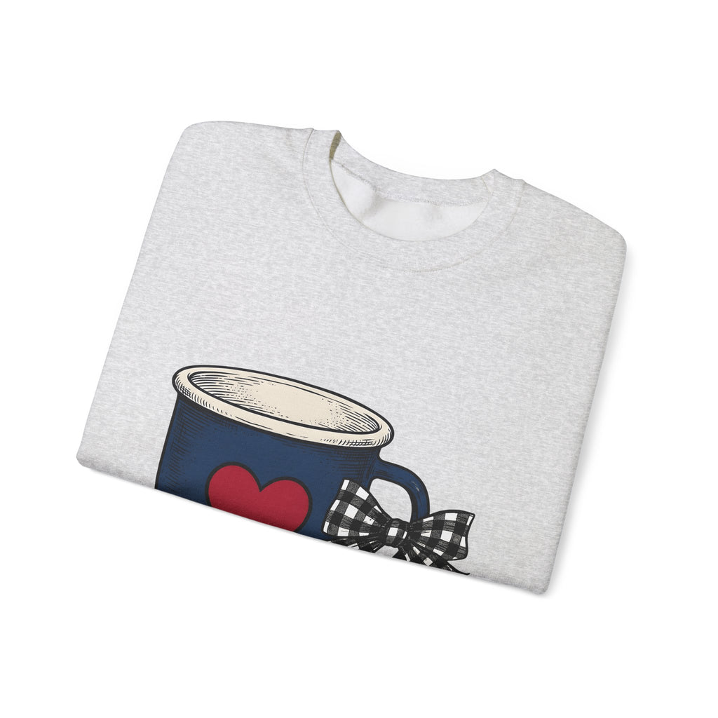 Heart Mug Holiday Coffee Gift Hand Drawn Mug Christmas Fan Coffee Cup Vintage Plaid Sweatshirt