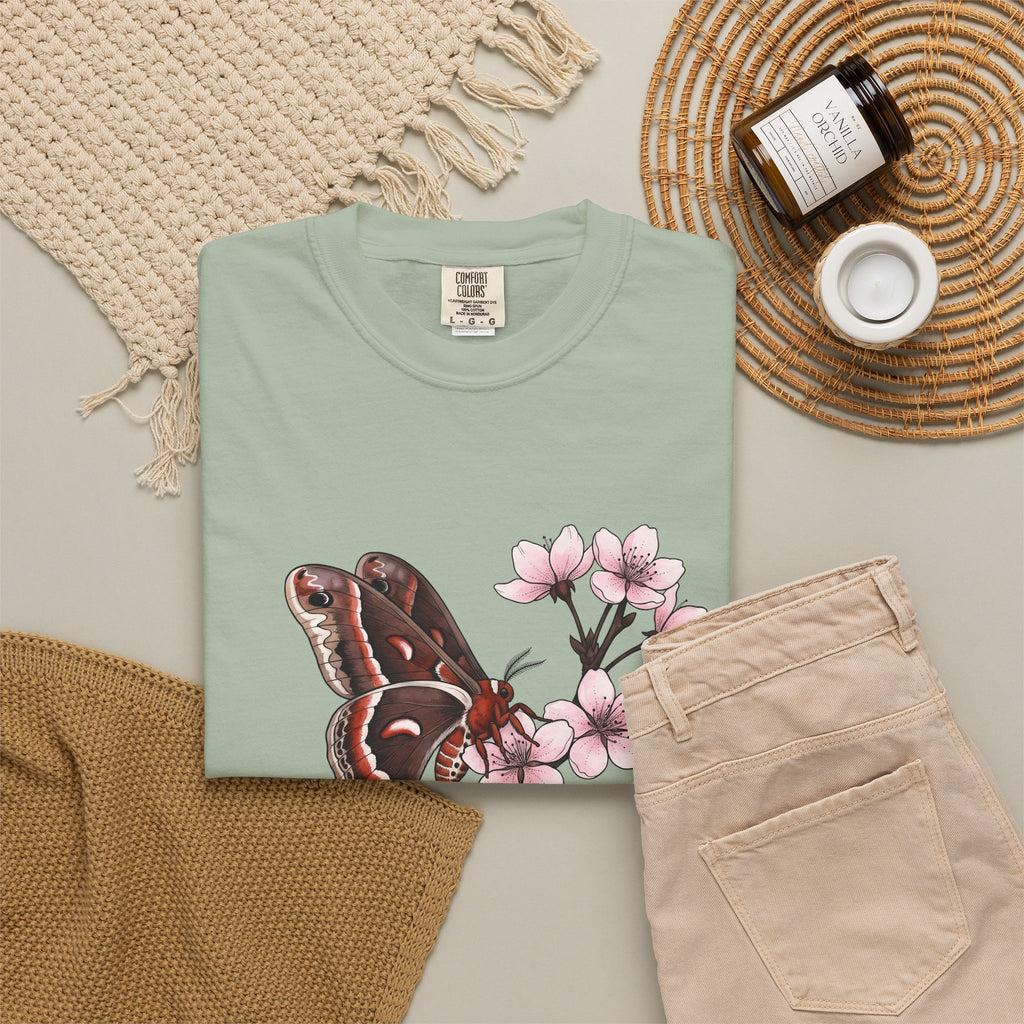 Butterfly Cherry Blossoms T-Shirt Boho Chic Nature Gift Women Botanical T-Shirt Butterfly T-Shirt Hippie Fan Illustrative T-Shirt Environmental