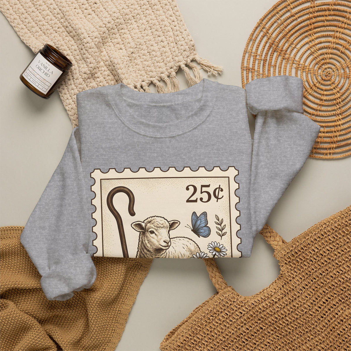 Lamb Drawing Sweatshirt Easter Farmland Gift Women Rustic Sweatshirt Sheep Sweatshirt Spring Fan Country Sweatshirt Farm Graphic Doodle Field Flowers Sweatshirt