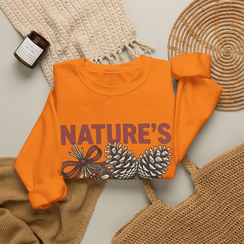 Pinecone Twig Sweatshirt Christmas Outdoors Gift Women Retro Sweatshirt Branch Sweatshirt Xmas Fan Evergreen Graphic Sweatshirt Sketch Ribbon Sweatshirt