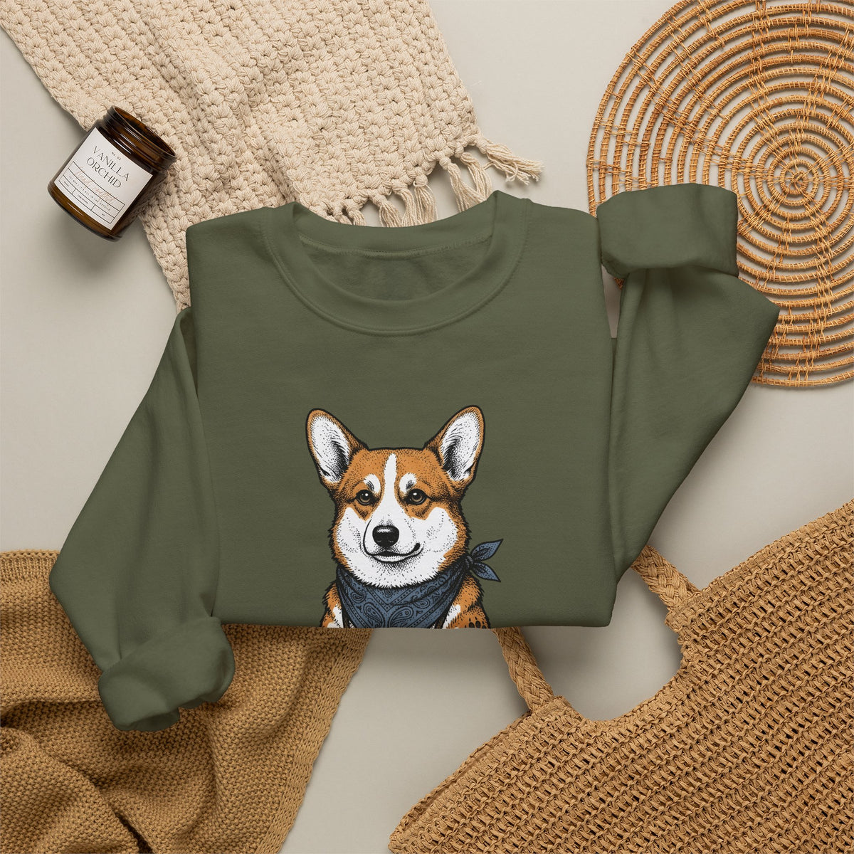 Corgi Puppy Sweatshirt Dog Pets Gift Women Sketch Sweatshirt Puppy Sweatshirt Dog Fan Pup Drawing Pet Graphic Retro Spyglass Sweatshirt