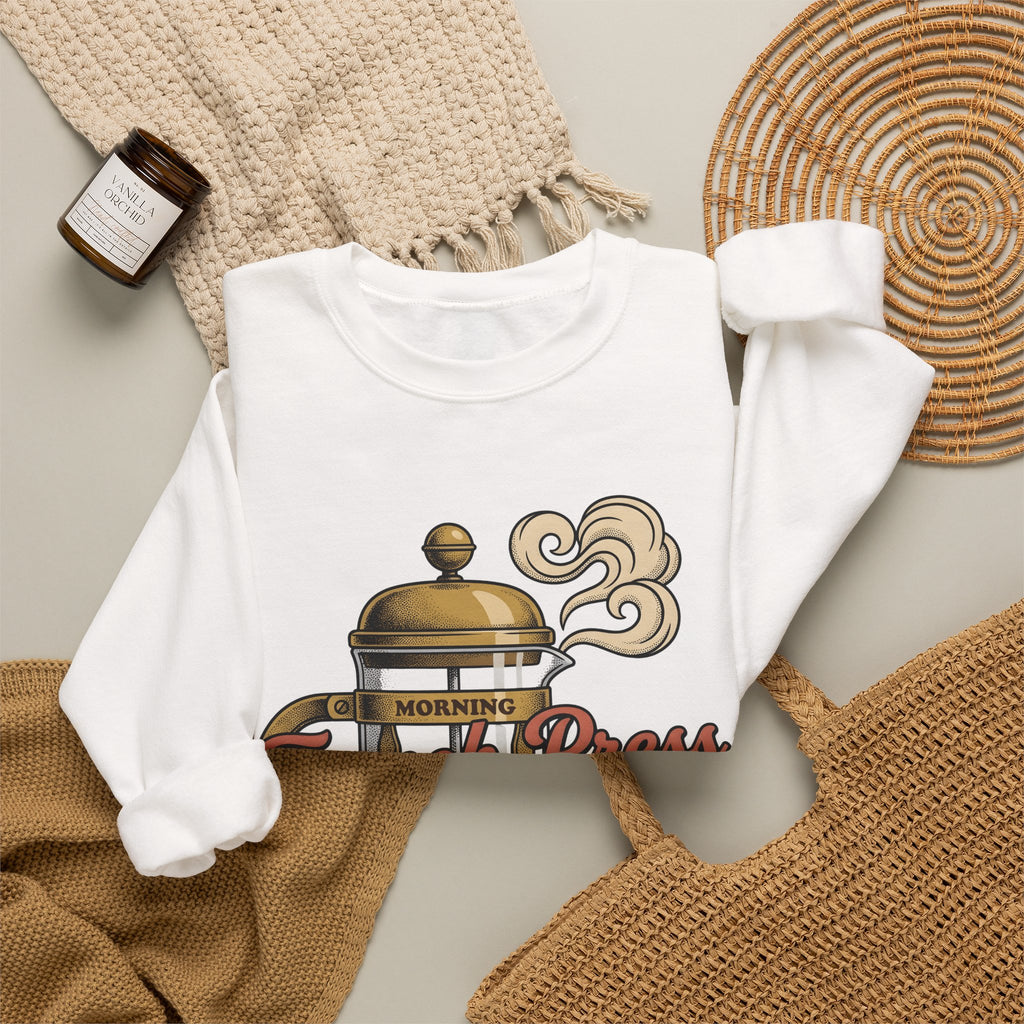 French Press Coffee Sweatshirt Coffee Cuisine Gift Women Hand Drawn Sweatshirt Cafetiere Sweatshirt Coffee Fan Coffee Bean Illustration Graphic Line Art