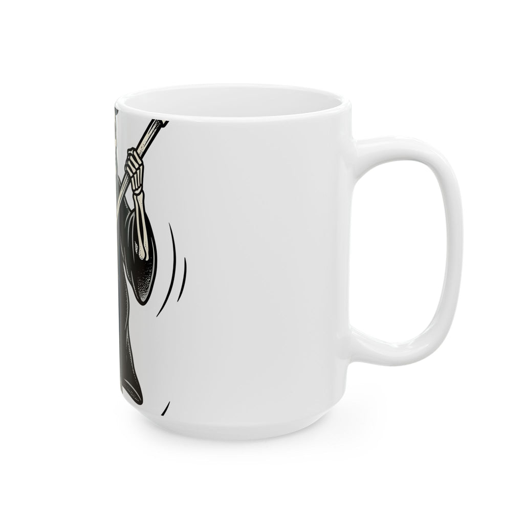 Reaper Skull Mug Halloween Cranium Gift Women Animated Mug Grim Reaper Mug Horror Fan Death Skull Graphic Mug Old School Sickle