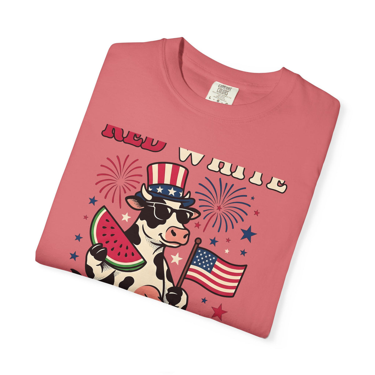 Patriotic Cow T-Shirt 4th Of July Farming Gift Women Animated T-Shirt Cowgirl T-Shirt Independence Fan Cartoon T-Shirt Agricultural Graphic Classic