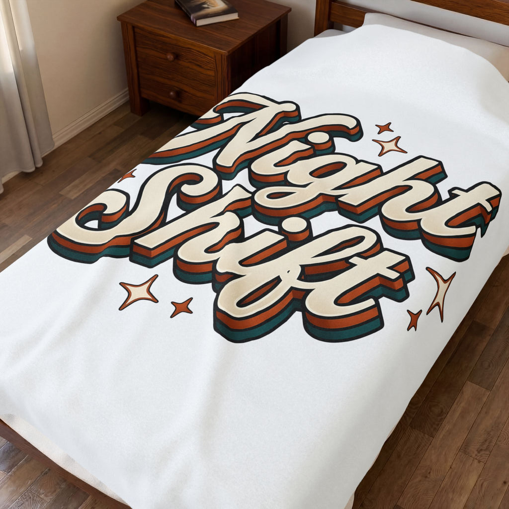Night Shift Text Blanket Nurses Work Gift Women Retro Blanket Nightshift Blanket Nurse Enthusiast Retrostyle Blanket Job Graphic Vintage Stars