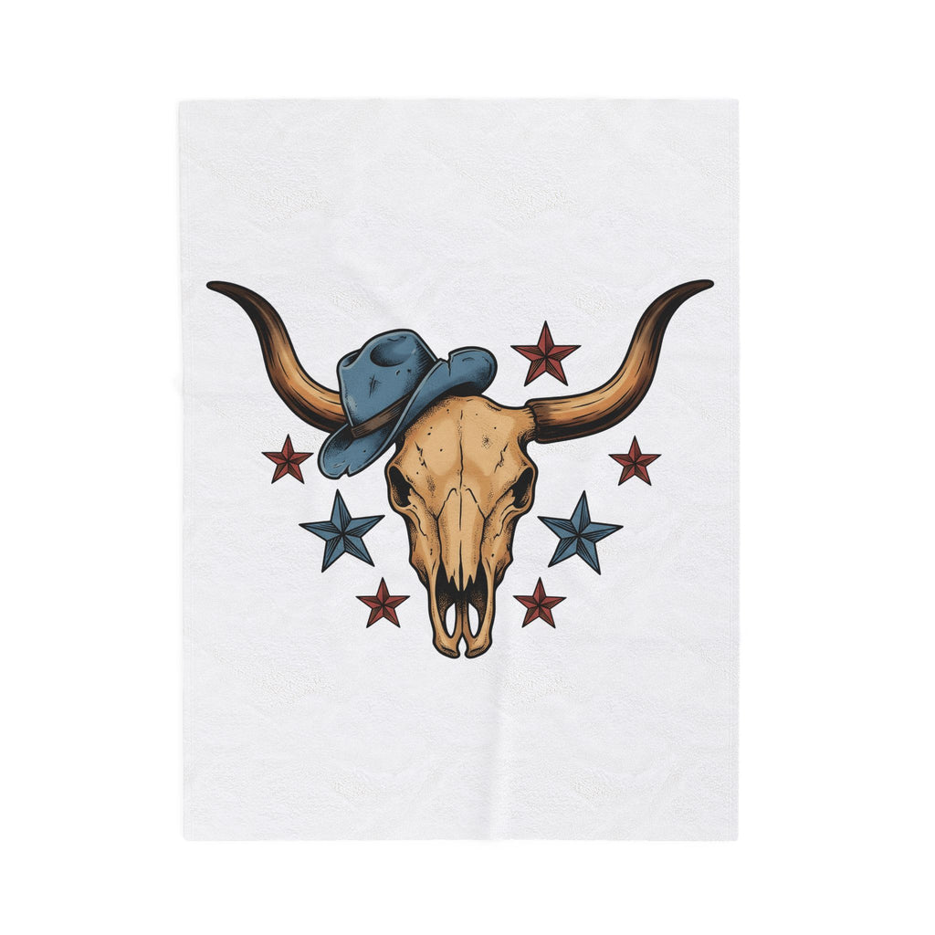 Bull Skull Hat Blanket America Western Gift Women Cowboy Blanket Skull Cap Blanket Patriot Fan Rodeo Blanket Cowboy Graphic Retro Star Shapes